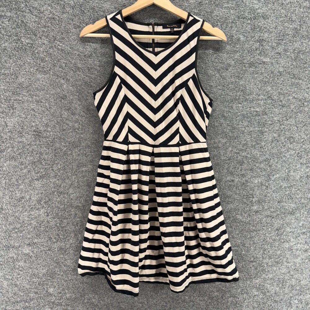 Max And Riley Dress Women L Large Black Striped Sheath Midi Zipper Sleeveless